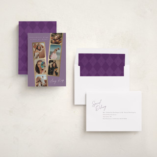 This is a violet graduation announcements with foil pressed by Leah Bisch called snapshots printing on recycled smooth signature in standard