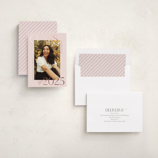 This is a pink lemonade graduation announcements with foil pressed by Jessica Williams called scholarly surround printing on recycled smooth signature in standard