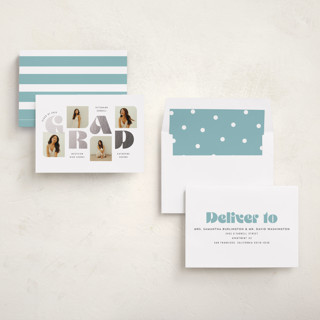 This is a slate graduation announcements with foil pressed by Hooray Creative called retro grad printing on recycled smooth signature in standard