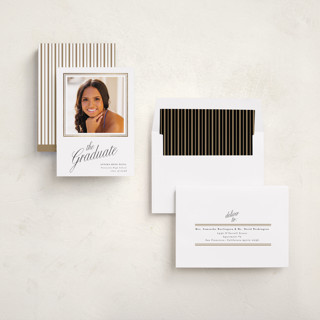 This is a cotton graduation announcements with foil pressed by Shirley Lin Schneider called elegant chic printing on recycled smooth signature in standard