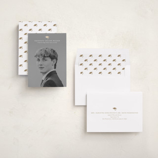 This is a golden hour graduation announcements with foil pressed by Stacey Meacham called well done printing on recycled smooth signature in standard