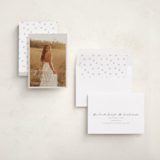 This is a oyster graduation announcements with foil pressed by Sarah Curry called graduate script printing on recycled smooth signature in standard