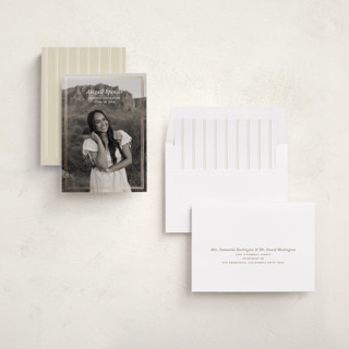 This is a cream graduation announcements with foil pressed by Ellen Schlegelmilch called abigail printing on recycled smooth signature in standard