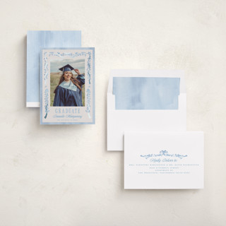 This is a sky graduation announcements with foil pressed by Petra Kern called hats down printing on recycled smooth signature in standard