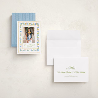 This is a sky graduation announcements with standard by Melanie Kosuge called blooming printing on recycled smooth signature in grand