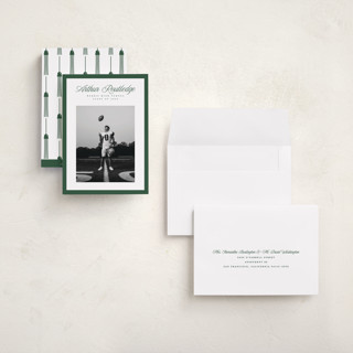 This is a pine graduation announcements with standard by Pati Cascino called silo printing on recycled smooth signature in grand