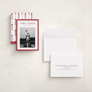 This is a crimson graduation announcements with standard by Pati Cascino called silo printing on recycled smooth signature in grand