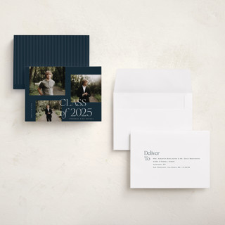 This is a navy graduation announcements with standard by Kelly Schmidt called troi printing on recycled smooth signature in grand