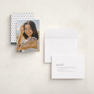 This is a cotton graduation announcements with standard by Carmia Jordaan called swooping printing on recycled smooth signature in grand