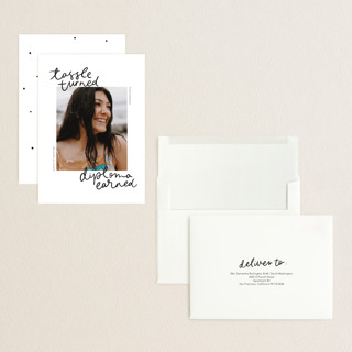 This is a noir graduation announcements with standard by Abbigail Lim called tassel turned, diploma earned printing on recycled smooth signature in grand