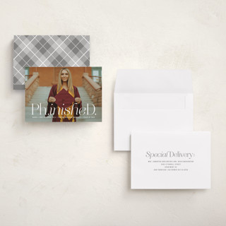 This is a cloud graduation announcements with standard by Heather Schertzer called ph.inished. printing on recycled smooth signature in grand
