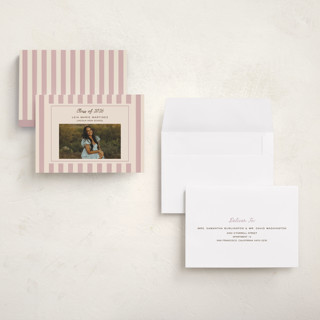 This is a blush graduation announcements with standard by Ani Somi called grad stripes printing on recycled smooth signature in grand