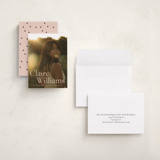 This is a blush graduation announcements with standard by Ani Somi called california printing on recycled smooth signature in grand