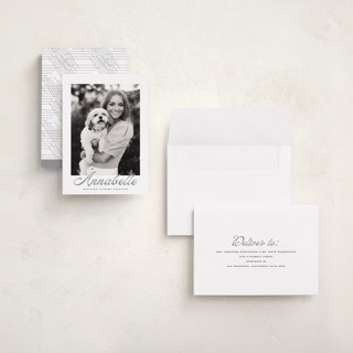 This is a slate graduation announcements with standard by Maja Cunningham called vintage script printing on recycled smooth signature in grand