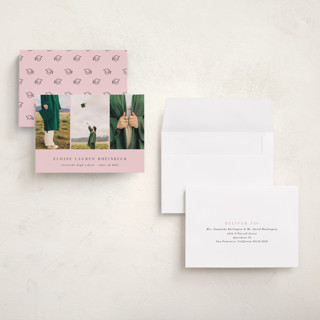 This is a blush graduation announcements with standard by Morgan Kendall called carousel printing on recycled smooth signature in grand