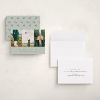 This is a sage graduation announcements with standard by Morgan Kendall called carousel printing on recycled smooth signature in grand