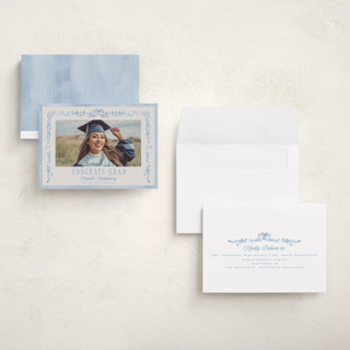 This is a sky graduation announcements with standard by Petra Kern called hats down printing on recycled smooth signature in grand