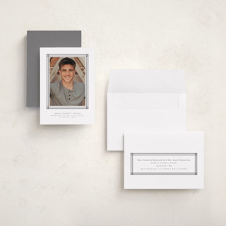This is a graphite graduation announcements with standard by Lea Delaveris called woven frame printing on recycled smooth signature in grand