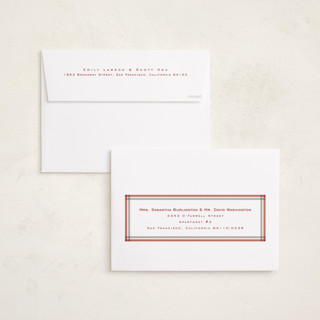 This is a scarlet graduation announcements with standard by Lea Delaveris called woven frame printing on recycled smooth signature in grand