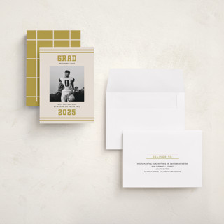 This is a golden graduation announcements with standard by Louise Kay called team grad printing on recycled smooth signature in grand