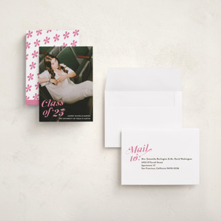 This is a bubblegum graduation announcements with standard by Megan Davis called class dismissed printing on recycled smooth signature in grand
