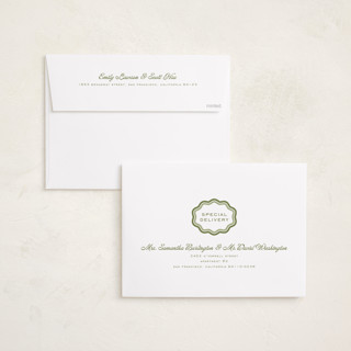 This is a matcha graduation announcements with standard by Melanie Kosuge called scalloped printing on recycled smooth signature in grand