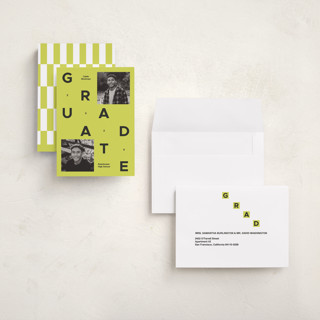 This is a citron graduation announcements with standard by Inkblot Design called grad grid printing on recycled smooth signature in grand