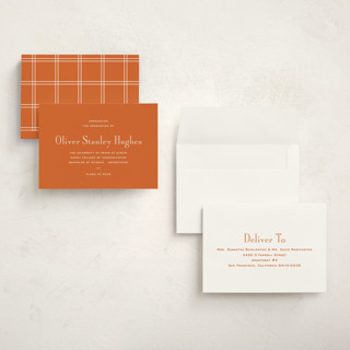 This is a burnt orange graduation announcements with standard by Megan Davis called campus printing on signature in grand