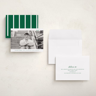 This is a forest graduation announcements with standard by Sara Hicks Malone called deerfield printing on recycled smooth signature in grand