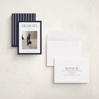 This is a navy graduation announcements with standard by Christy Hy Lee called classic layout printing on recycled smooth signature in grand