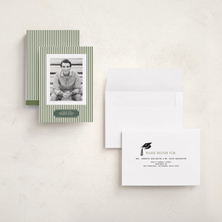 This is a pine graduation announcements with standard by Sherley Ferreira called stripes of success printing on recycled smooth signature in grand