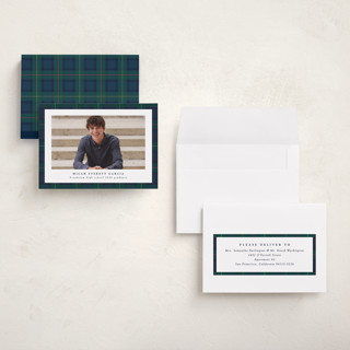 This is a academy graduation announcements with standard by Lea Delaveris called preppy plaid printing on recycled smooth signature in grand