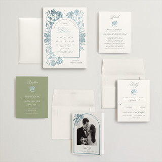This is a dove wedding invitations with foil pressed by Susan Zinader called shimmering hydrangeas printing on signature in grand