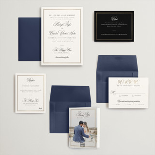 This is a snow wedding invitations with foil pressed by Sarah Brown called traditionalist printing on signature in grand