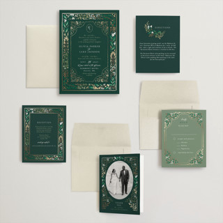 This is a evergreen wedding invitations with foil pressed by Alethea and Ruth called illuminated storybook printing on signature in grand