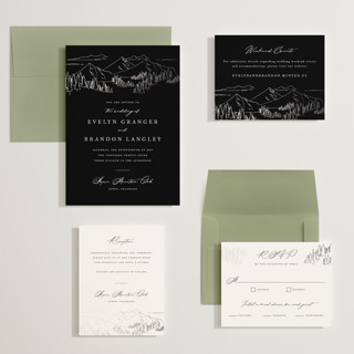 This is a onyx wedding invitations with foil pressed by Sarah Brown called peaks printing on signature in grand