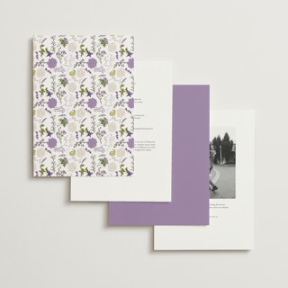 This is a lilac wedding invitations with foil pressed by Susan Moyal called garden whisper printing on signature in grand