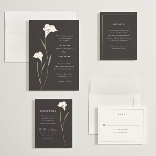 This is a ink wedding invitations with foil pressed by Stacey Meacham called elegant lillies printing on signature in grand