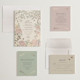 This is a blush meadow wedding invitations with foil pressed by Grae called dancing in the garden printing on signature in grand
