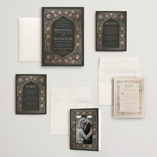 This is a ebony wedding invitations with foil pressed by Ana de Sousa called timeless nature printing on signature in grand