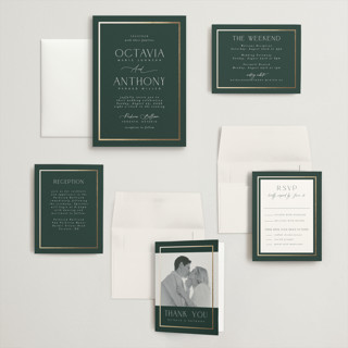 This is a evergreen wedding invitations with foil pressed by Nicole Walsh called regal printing on signature in grand
