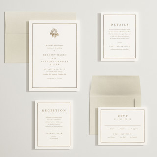 This is a cotton wedding invitations with foil pressed by Stacey Meacham called hydrangea bloom printing on signature in grand