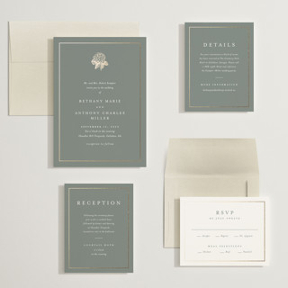 This is a rosemary wedding invitations with foil pressed by Stacey Meacham called hydrangea bloom printing on signature in grand