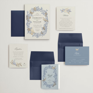 This is a cornflower wedding invitations with foil pressed by Grae called meet me in the garden printing on signature in grand