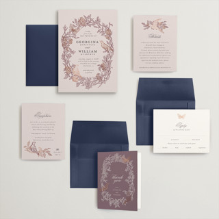 This is a merlot wedding invitations with foil pressed by Grae called meet me in the garden printing on signature in grand