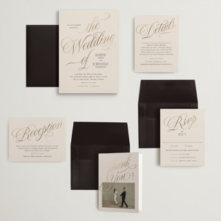 This is a linen wedding invitations with foil pressed by Kate Ahn called mirin printing on signature in grand