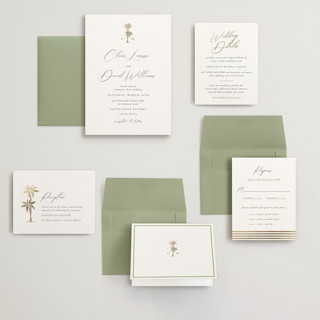 This is a leaf wedding invitations with foil pressed by Olivia Raufman called palm monogram printing on signature in grand