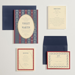 This is a navy wedding invitations with foil pressed by Baumbirdy called woven printing on signature in grand