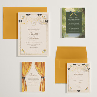 This is a golden wedding invitations with foil pressed by Claudia Orengo called tuileries printing on signature in grand