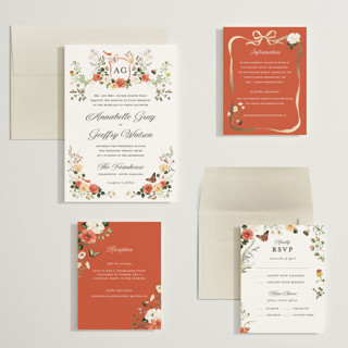 This is a verona sunset wedding invitations with foil pressed by Sarah Knight called fleur printing on signature in grand